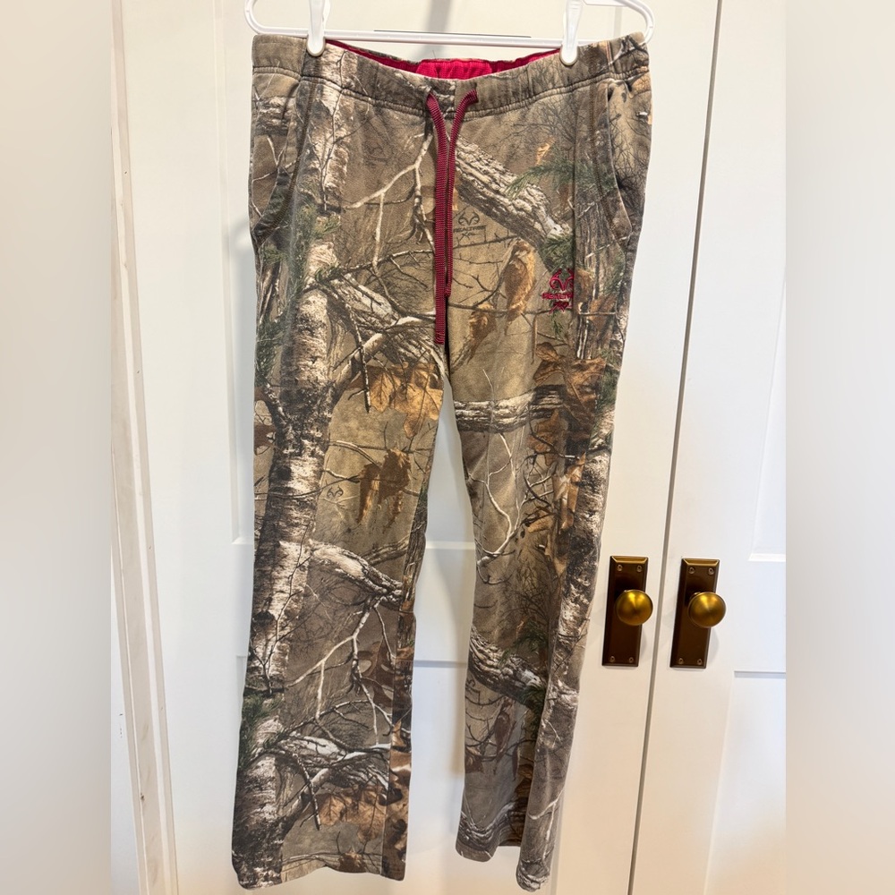 Vintage Real Tree Camo Joggers Sweat Pants Women L (42-44) Pink Trim